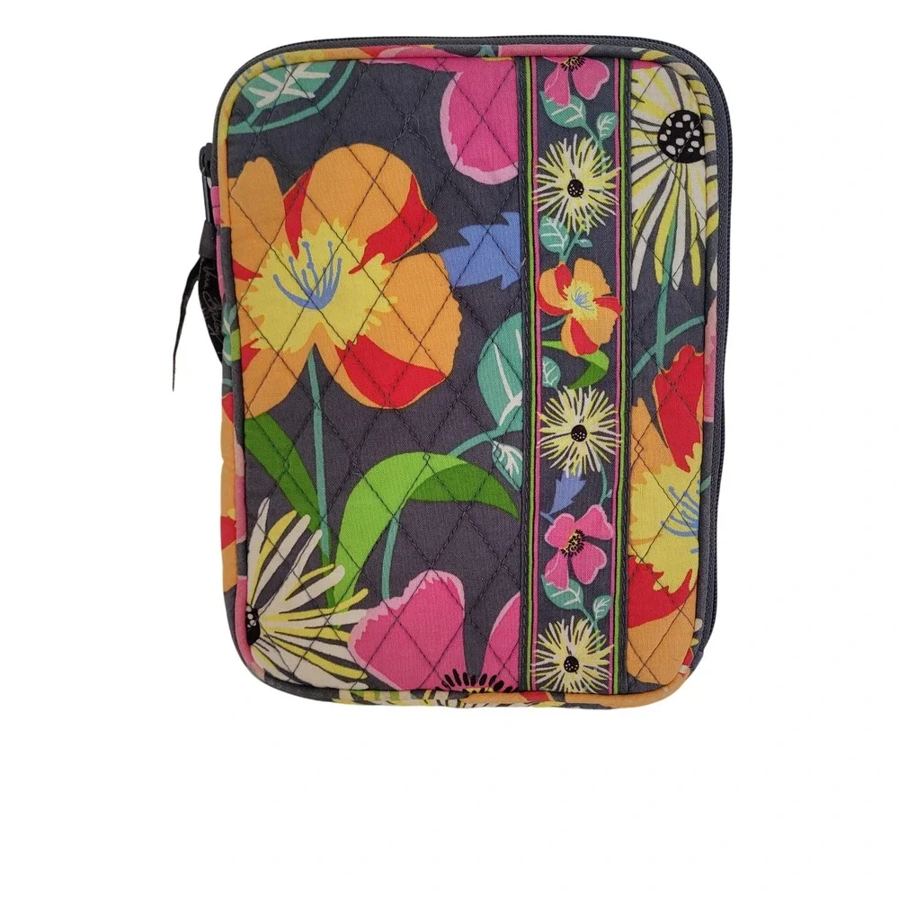 Vera Bradley Sun Valley Quilted Floral Pouch Tech Case Gray Pink Orange 8.5x6